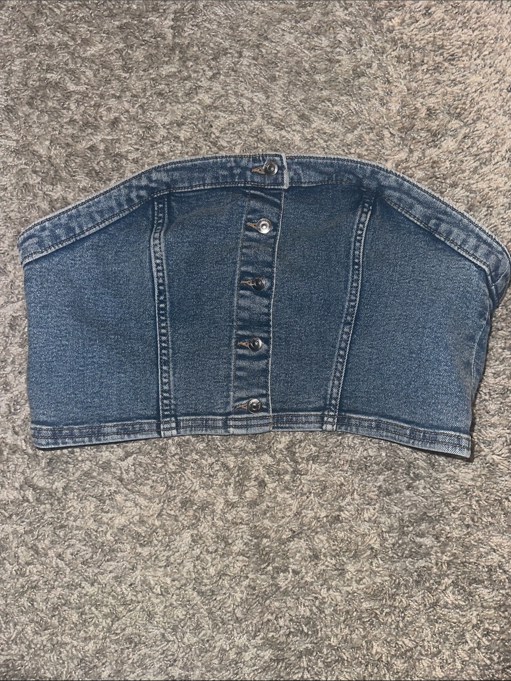 Divided Blue Denim Button-Front Strapless Tube Top